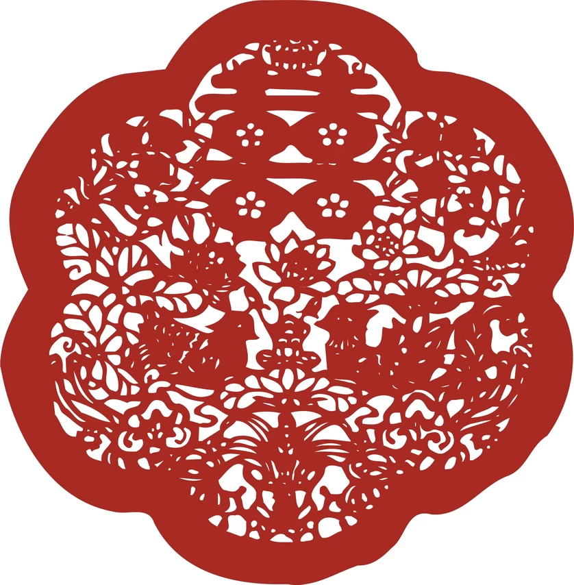 中国风中式传统喜庆民俗人物动物窗花剪纸插画边框AI矢量PNG素材【1696】